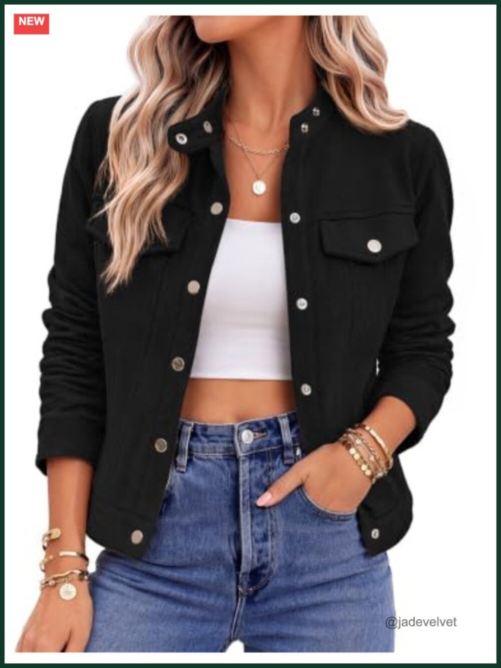 Faux Suede Cropped Jacket Snap Button Pockets Fall Shackets Coat